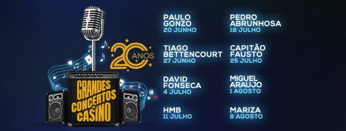 Os Grandes Concertos do Casino Estoril estão de volta! No ano em que o Casino Estoril celebra o 20º aniversário do emblemático ciclo de Grandes Concertos, a edição deste ano conta com um notável cartaz que promete conquistar os seus visitantes, de 20 de Junho a 8 de Agosto,  a partir das 23 horas, no Lounge D, com entrada livre.