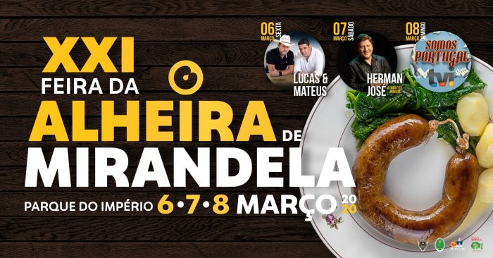 FEIRA DA ALHEIRA DE MIRANDELA 2020 - A cidade de Mirandela recebe entre os dias 6 e 8 de março de 2020, no Parque do Império a Feira da Alheira de Mirandela 2020. O local é transformado num autêntico mercado onde a Alheira, é o centro das atenções. Cerca de 80 expositores, restauração e muita animação farão parte da XXI edição da Feira da Alheira de Mirandela. Não perca!