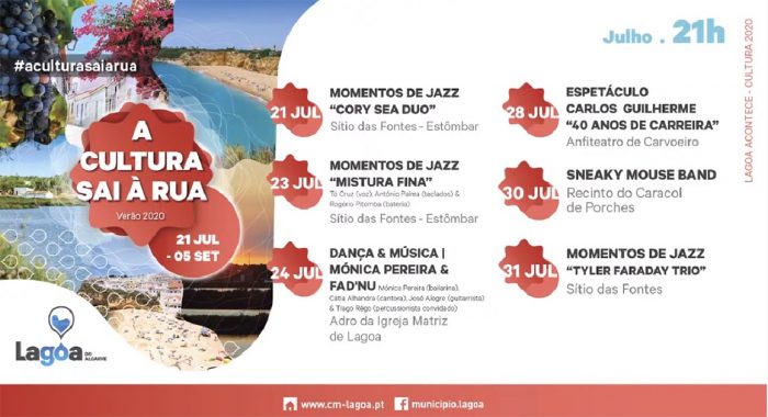 A Cultura sai à Rua, no concelho de Lagoa, com 22 espetáculos de verão, 6 localidades com identidade própria, 10 palcos diferentes, mais de uma centena e meia de artistas. Acontece entre julho e setembro de 2020.