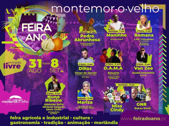 FEIRA DO ANO 2024 | MONTEMOR-O-VELHO - De 31 de agosto a 8 de setembro, Montemor-o-Velho volta a celebrar as tradições e a assinalar a força criadora do concelho. Comemore as Festas do Concelho de Montemor-o-Velho neste território vibrante e empreendedor!