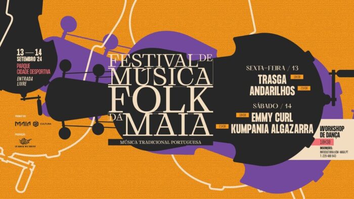 FESTIVAL DE MÚSICA FOLK DA MAIA 2024 - O Festival de Música Folk da Maia, naquela que é a sua 4ª edição, vai decorrer nos dias 13 e 14 de setembro, no Parque Cidade Desportiva da Maia. O festival promovido pelo Pelouro da Cultura da Câmara Municipal da Maia tem entrada livre.