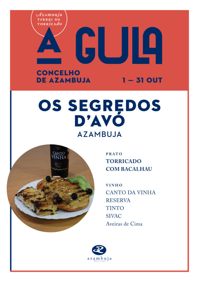 A GULA 2024 - À MESA DOS RESTAURANTES DA AZAMBUJA - A GULA, é um evento gastronómico promovido pelo Município de Azambuja. “A GULA – à mesa dos restaurantes do concelho”, neste ano 2024 vai decorrer entre os dias 01 e 31 de outubro.