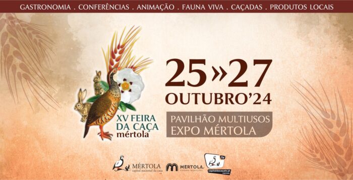 FEIRA DA CAÇA 2024 | MÉRTOLA - O Pavilhão Multiusos Expo Mértola acolhe nos dias 25, 26 e 27 de outubro a XV Feira da Caça, um evento imperdível que celebra a paixão, a tradição cinegética, a natureza e a biodiversidade. Este certame, que se tem afirmado como um dos principais do setor, visa promover as potencialidades turísticas e económicas da região, atraindo entusiastas e visitantes de todo o país.