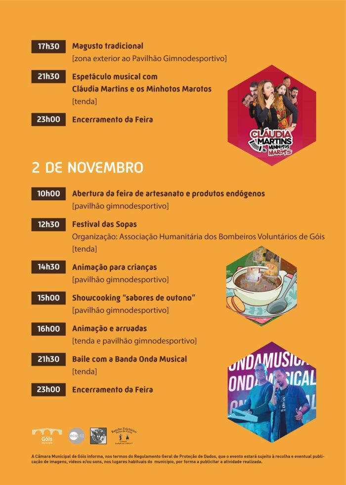 FEIRA DOS SANTOS, DO MEL E DA CASTANHA 2024 | GÓIS - Em Góis, não há outono sem a típica Feira dos Santos, do Mel e da Castanha, este ano, com uma programação de dois dias – 1 e 2 de novembro – recheada de muitas surpresas e animação para toda a família.