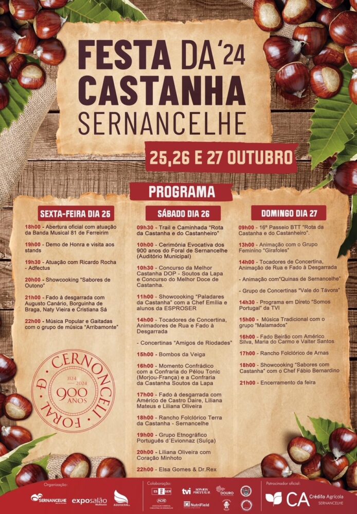 FESTA DA CASTANHA 2024 | SERNANCELHE - Vai decorrer nos dias 25, 26 e 27 de outubro, a Festa da Castanha 2024 em Sernancelhe. Durante três dias, Sernancelhe homenageia a natureza, os seus agricultores e enaltece a relação equilibrada, secular, do homem com o meio que o rodeia.