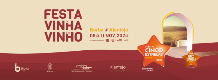 FESTA DA VINHA E DO VINHO | BORBA 2024 - A edição deste ano da Festa da Vinha e do Vinho em Borba, realiza-se de 06 a 11 de novembro. Durante os 6 dias da Festa está garantida muita animação (desde os espetáculos musicais em palco à animação de rua e às provas desportivas), tasquinhas e excelente gastronomia, produtos regionais certificados (azeite, queijos, enchidos, entre outros), artesanato e provas de vinhos.