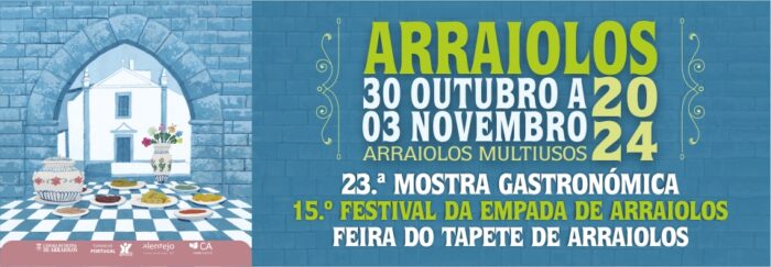 MOSTRA GASTRONOMICA 2024 | FESTIVAIS DA EMPADA E DO TAPETE DE ARRAIOLOS - De 30 de outubro a 03 de novembro, realiza-se em Arraiolos, a 23ª Mostra Gastronómica, o 15º Festival da Empada e a Feira do Tapete de Arraiolos no Arraiolos Multiusos, conjugando sabores e saberes bordados na história secular do concelho de Arraiolos.