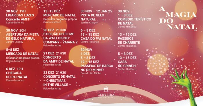 A MAGIA DO NATAL 2024 | VILA NOVA DE CERVEIRA - A Magia do Natal volta a Vila Nova de Cerveira de 30 de novembro a 12 de janeiro. A época mais mágica do ano volta a ser comemorada, de forma inovadora e surpreendente, num ambiente de pura magia. 