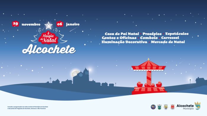 A MAGIA DO NATAL 2024 | ALCOCHETE - A Magia do Natal 2024 está a chegar a Alcochete! De 29 de novembro a 07 de janeiro deixe-se levar pela luz especial desta época do ano que vai fazer Alcochete brilhar ainda mais!