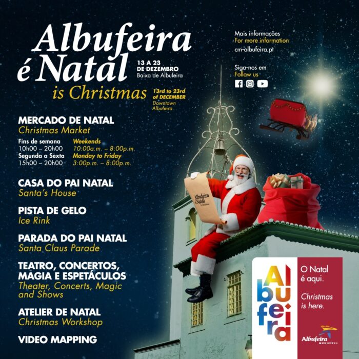 ALBUFEIRA É NATAL 2024 - Albufeira é Natal 2024, está de regresso à baixa da cidade, de 13 a 23 de dezembro, para grande alegria de miúdos e graúdos. As principais ruas da cidade e das freguesias do concelho vão estar enfeitadas com milhares de luzes coloridas, que enchem de magia os lugares e convidam residentes e turistas a sair de casa e a fazer compras no comércio local.