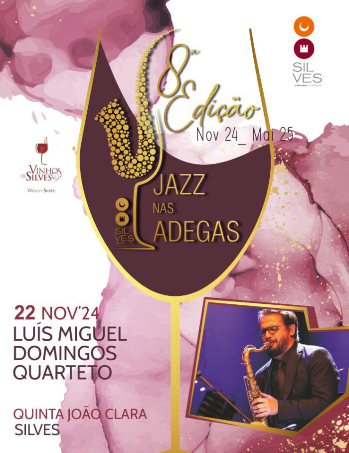 JAZZ NAS ADEGAS 2024 | SILVES - O ciclo Jazz nas Adegas 2024, na sua 8ª edição,  dá continuidade ao trabalho de dinamização cultural dos Vinhos de Silves, levando o público a explorar o interior algarvio e a descobrir o "Outro Algarve”. Este evento, promovido pelo Município de Silves, proporciona uma experiência marcante e única, em cada sessão, onde se celebra a identidade cultural e enológica do concelho.