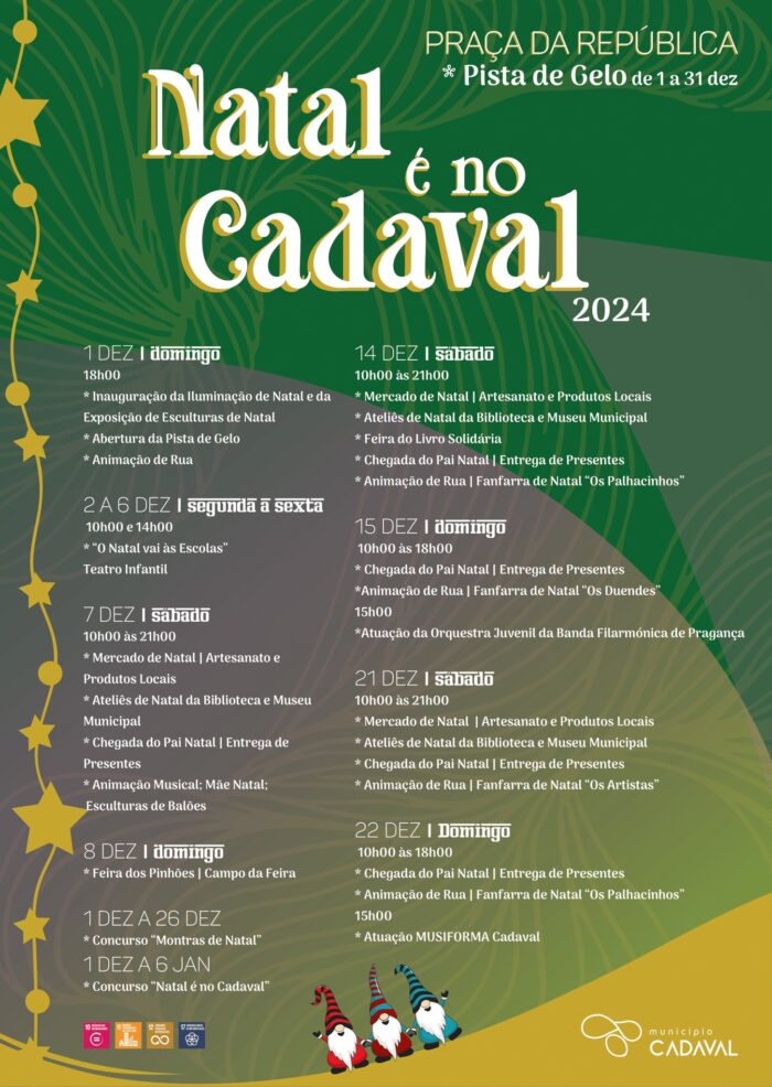 NATAL É NO CADAVAL 2024 - A quadra natalícia aproxima-se e a “Magia” desta época chega ao Cadaval a 01 de dezembro, seguindo-se cerca de um mês de diversas atividades a decorrer na Praça da República da Vila e animação especialmente dedicadas às crianças, como não podia deixar de ser. A Pista de Gelo, que estará em funcionamento de 01 a 31 de dezembro, é a grande novidade deste ano.